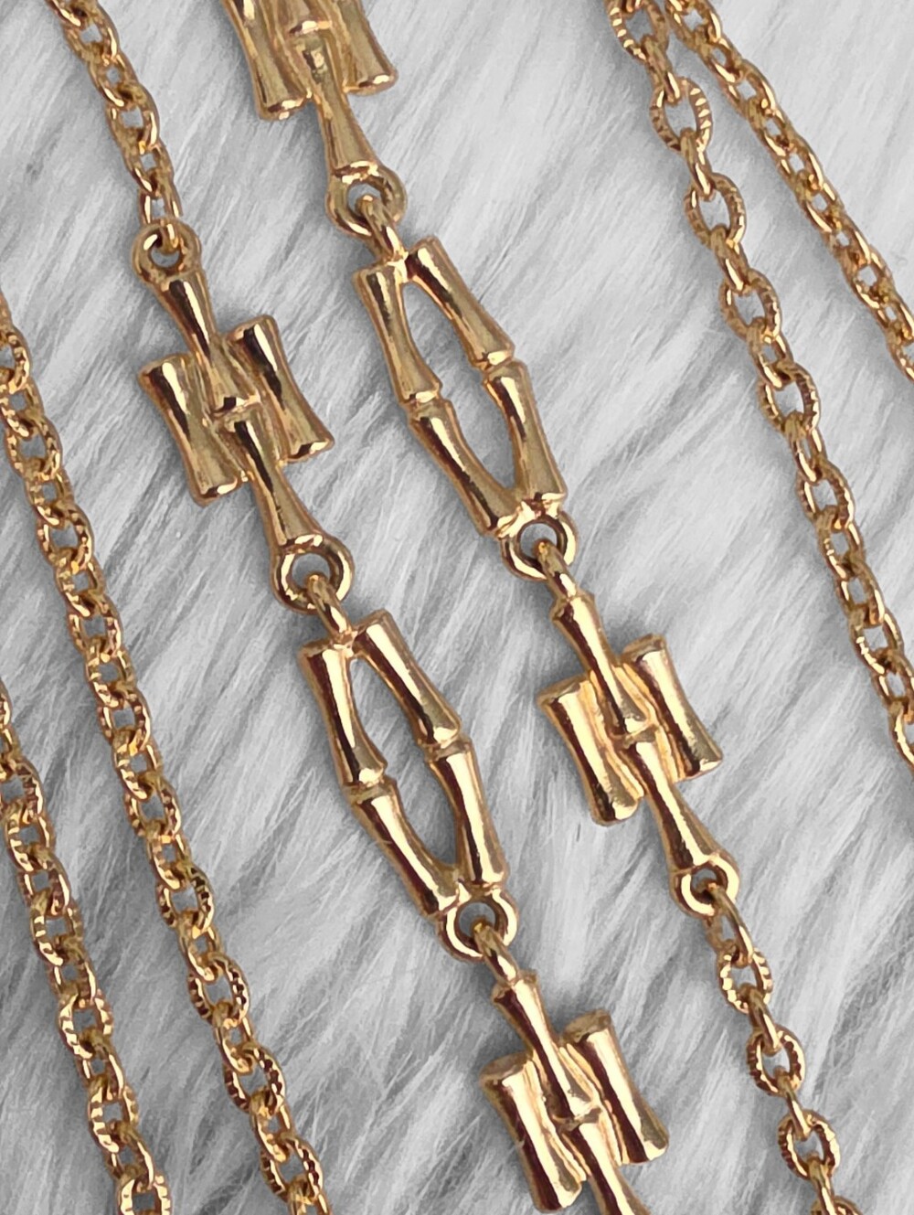 Vintage Gold Tone Long Chain Station Necklace Geometric Bow Link Sautoir 52"